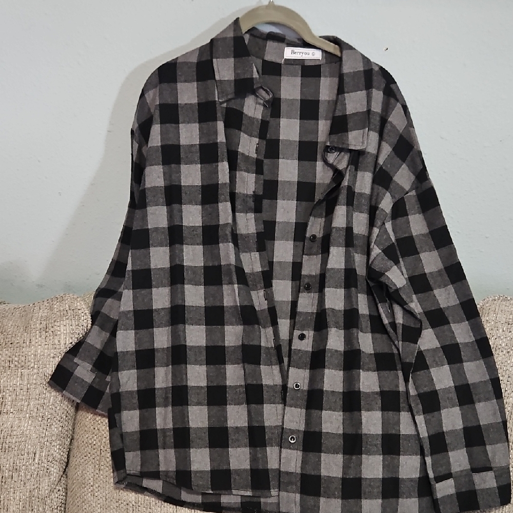 Berry's Black and Gray Checkered Women's Top